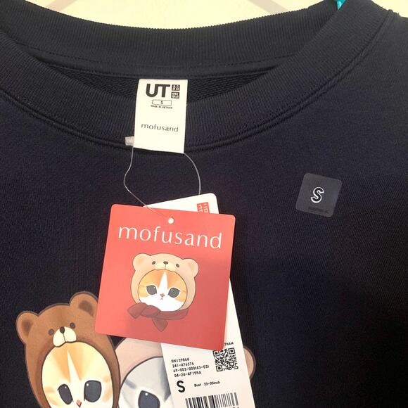 Mofusand x Uniqlo Collab Teddy Meow Printed Embroidered Sweatshirt in Navy S - Picture 5 of 7